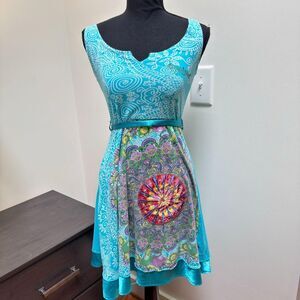 Vintage Desigual Blue Midi Dress \ Y2K 90s Boho Blue Desigual Midi Dress \ Sz SM